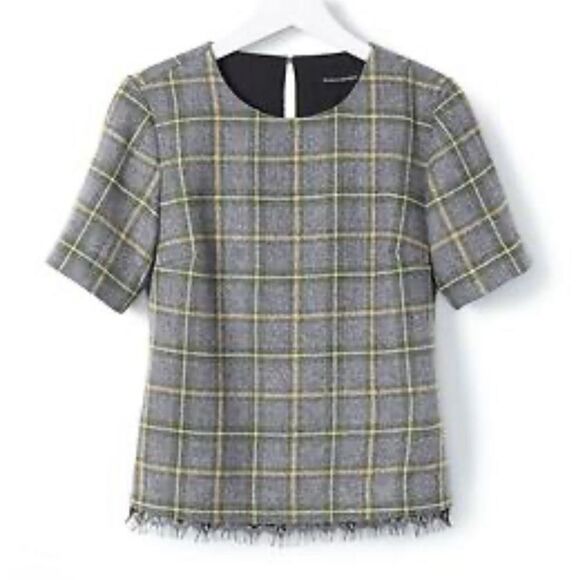 Banana Republic Plaid Lace-Trim Tweed Top size Medium - Picture 1 of 11